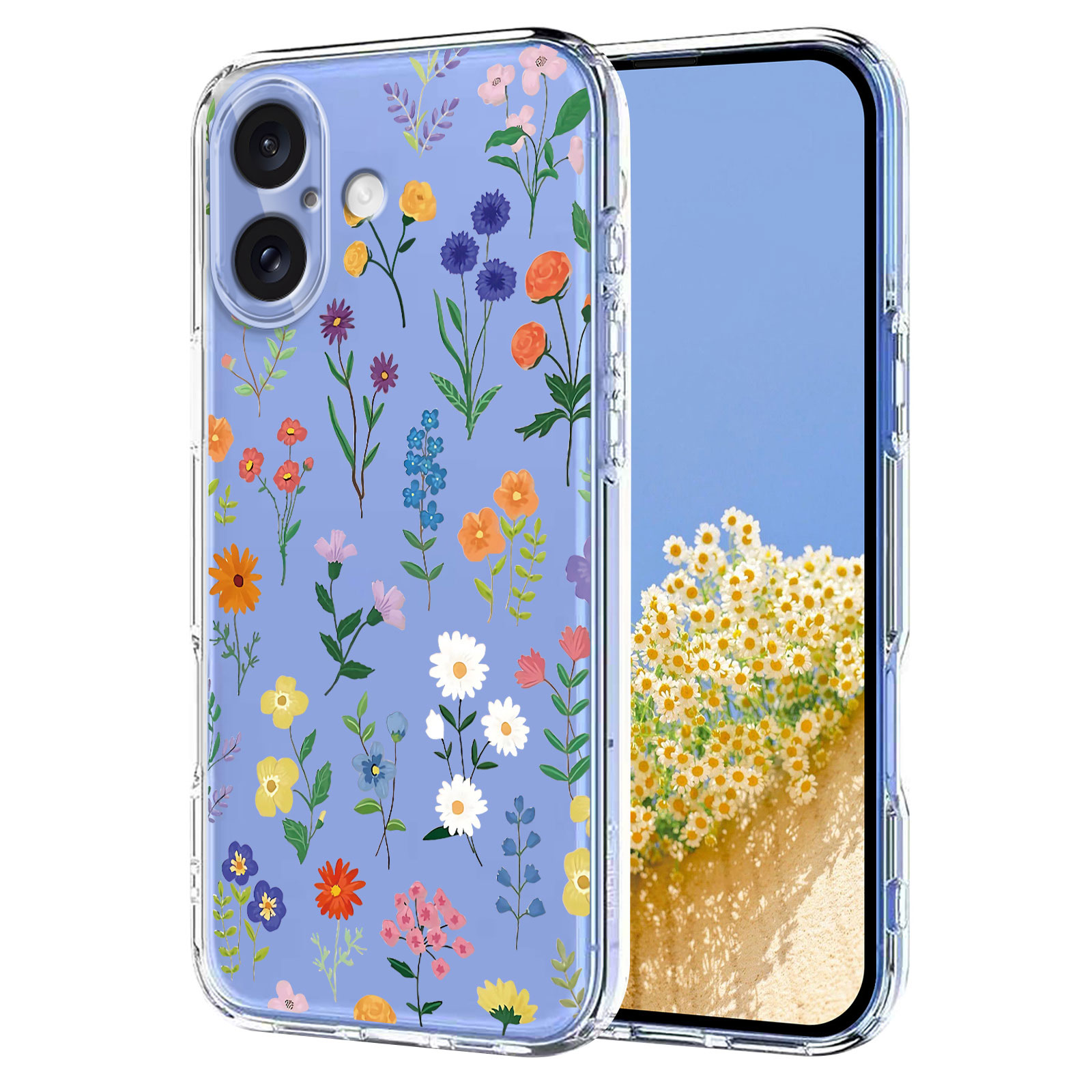 For iPhone 16 Case Butterfly Floral Pattern Printing TPU Phone Back Cover - Daisies