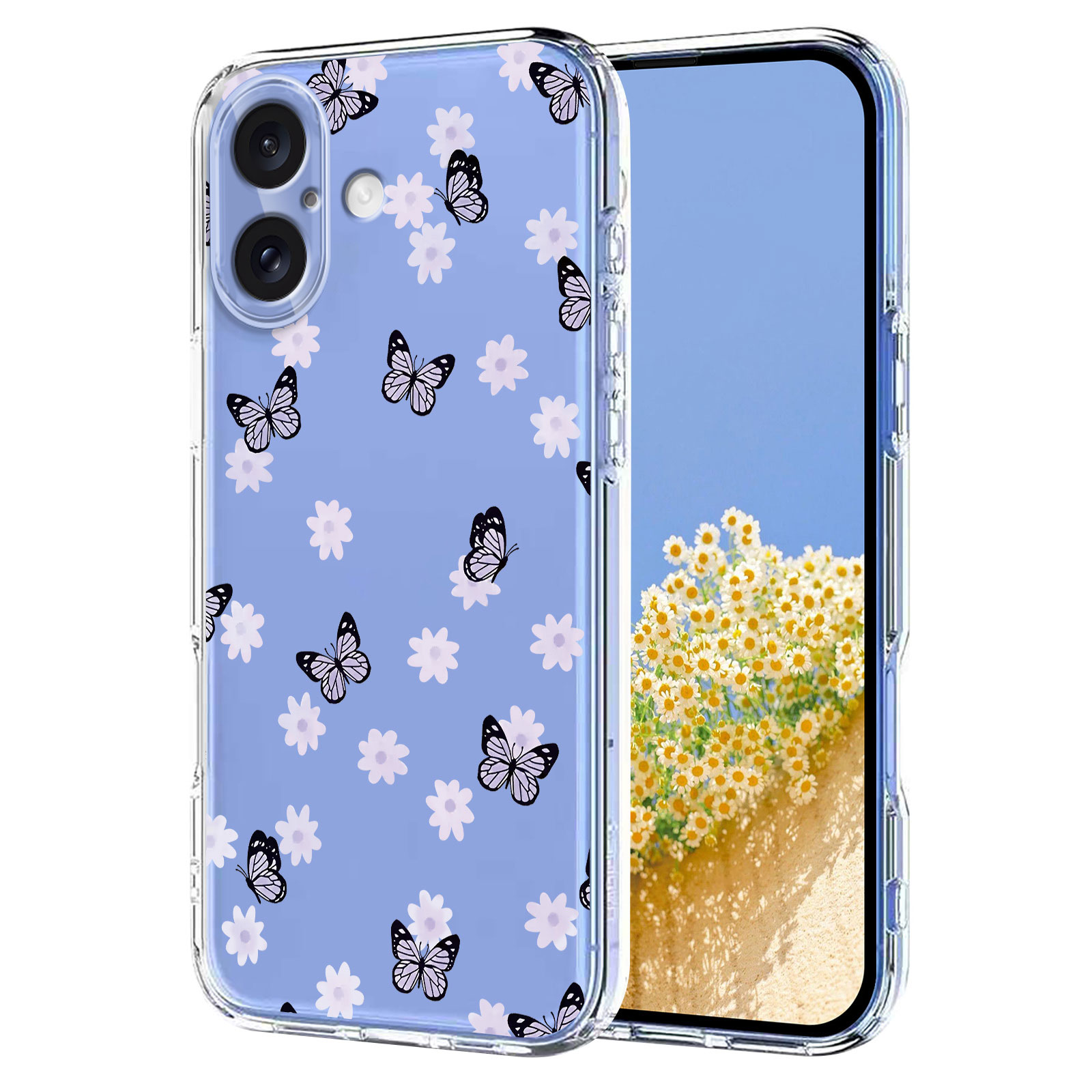 For iPhone 16 Case Butterfly Floral Pattern Printing TPU Phone Back Cover - Butterflies