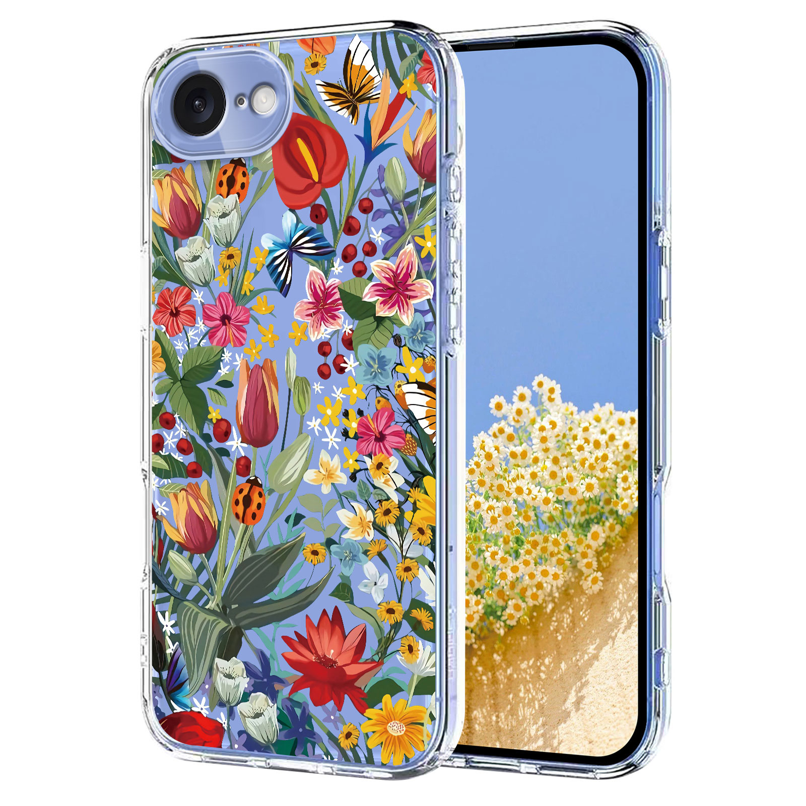 For iPhone 16e Case Butterfly Floral Pattern Printing TPU Phone Back Cover - Lilies