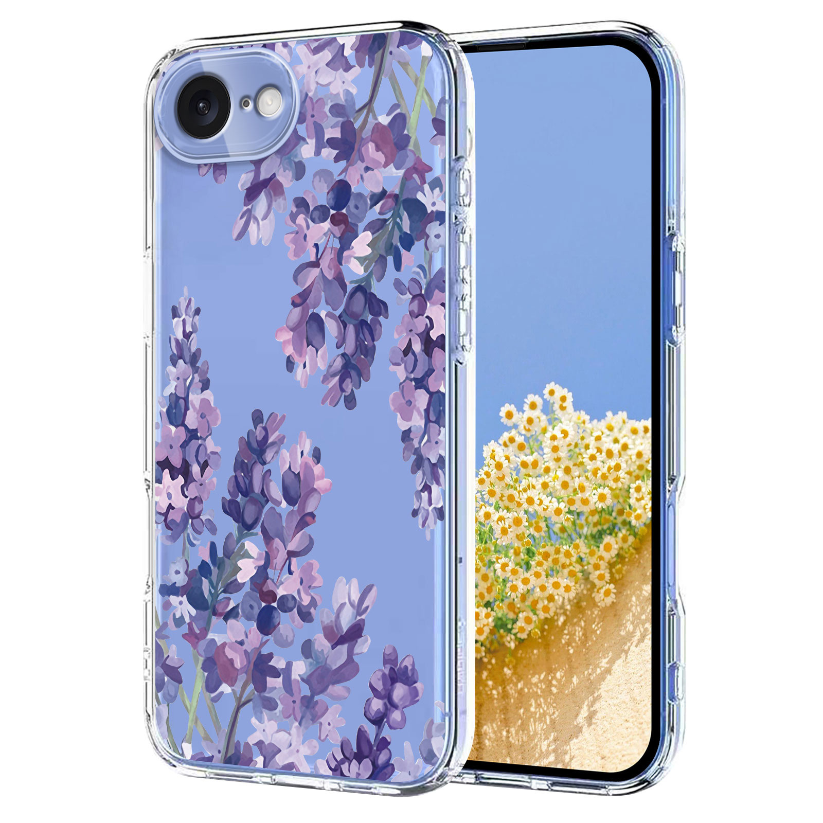 For iPhone 16e Case Butterfly Floral Pattern Printing TPU Phone Back Cover - Wisteria