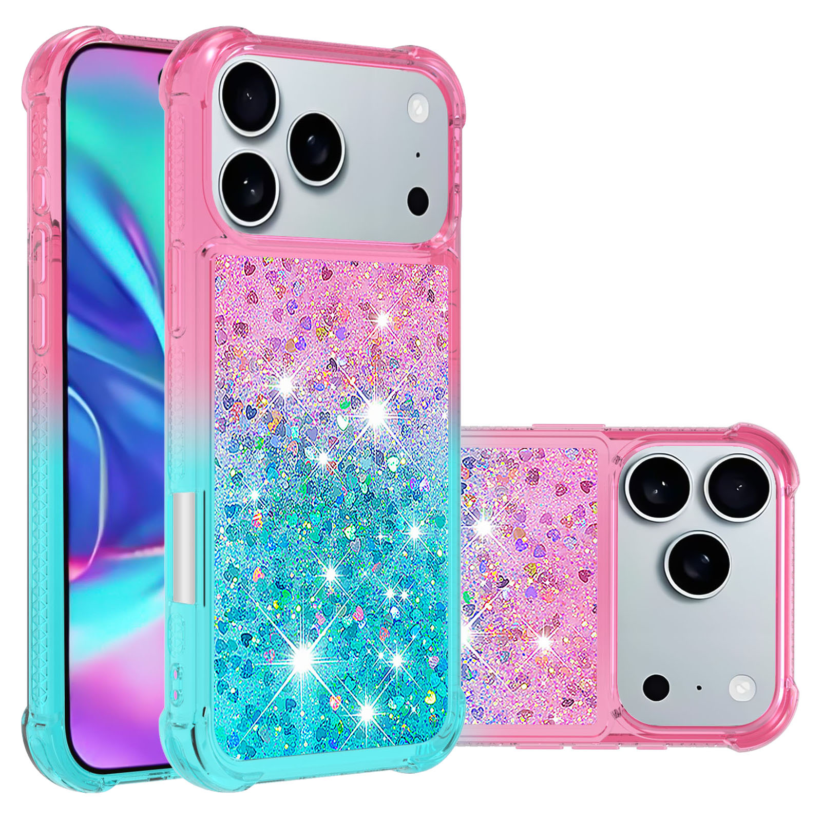 For iPhone 17 Pro Max TPU Case Gradient Quicksand Phone Back Cover - Pink+Sky Blue