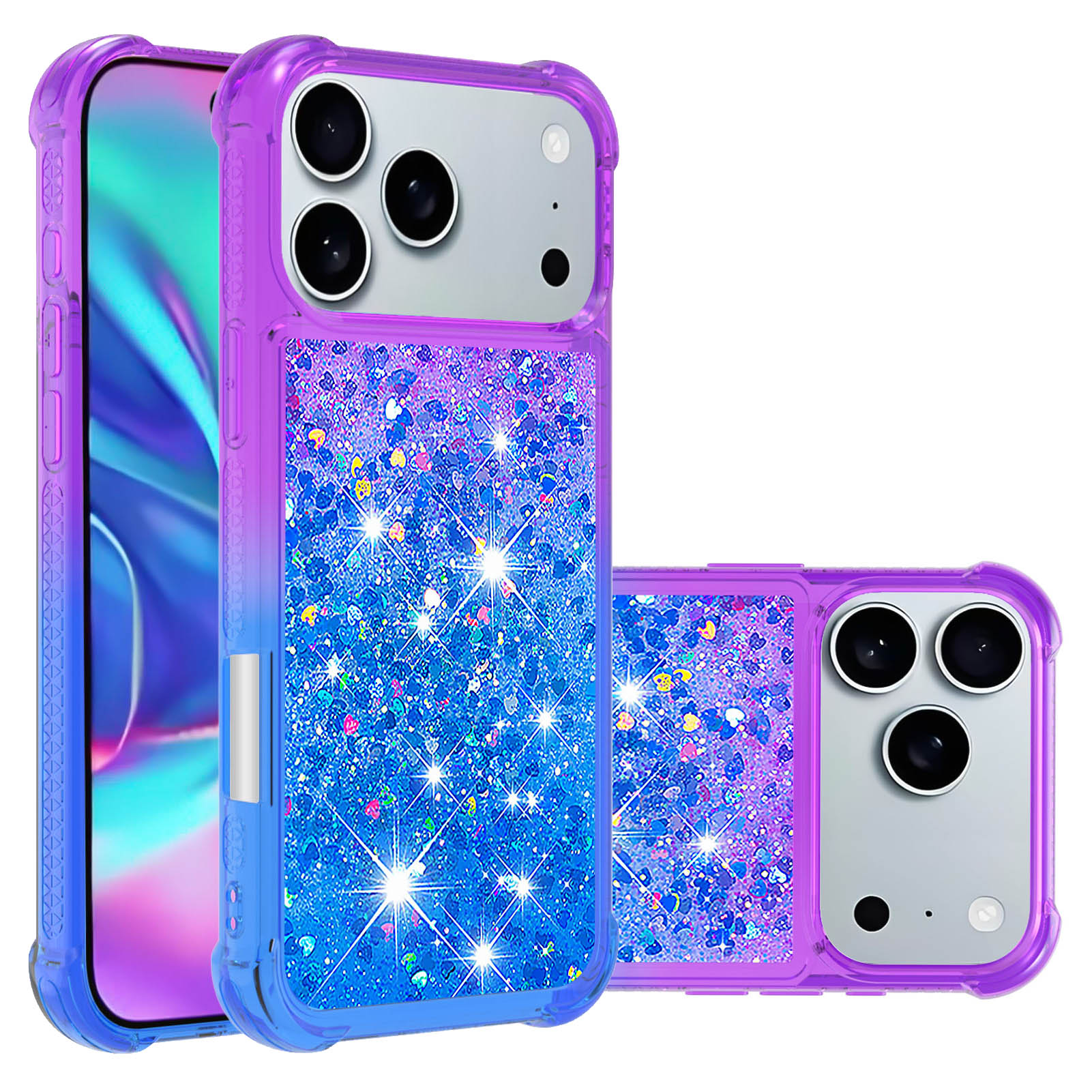 For iPhone 17 Pro Max TPU Case Gradient Quicksand Phone Back Cover - Purple+Sky Blue