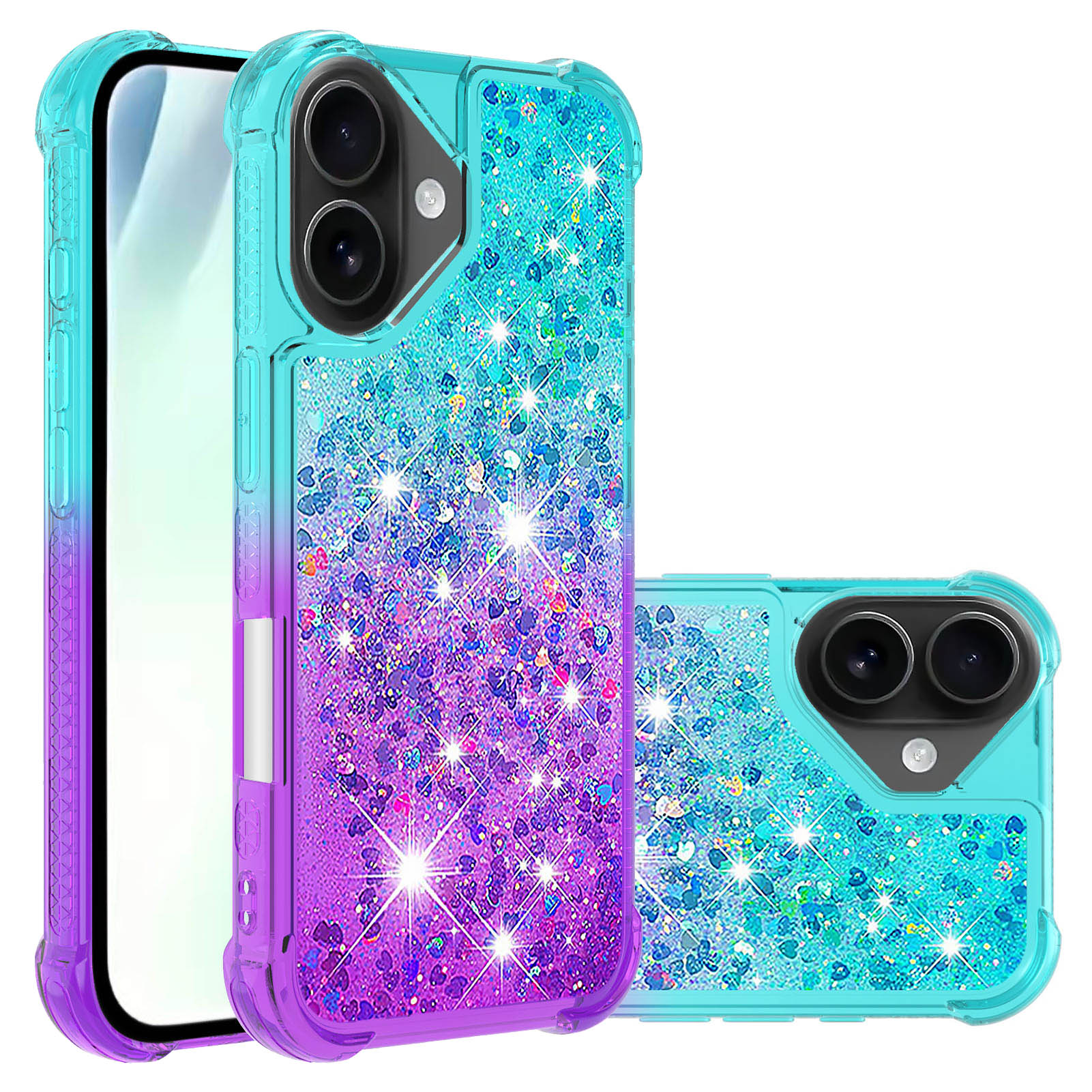 For iPhone 17 TPU Case Gradient Quicksand Phone Back Cover - Sky Blue+Purple