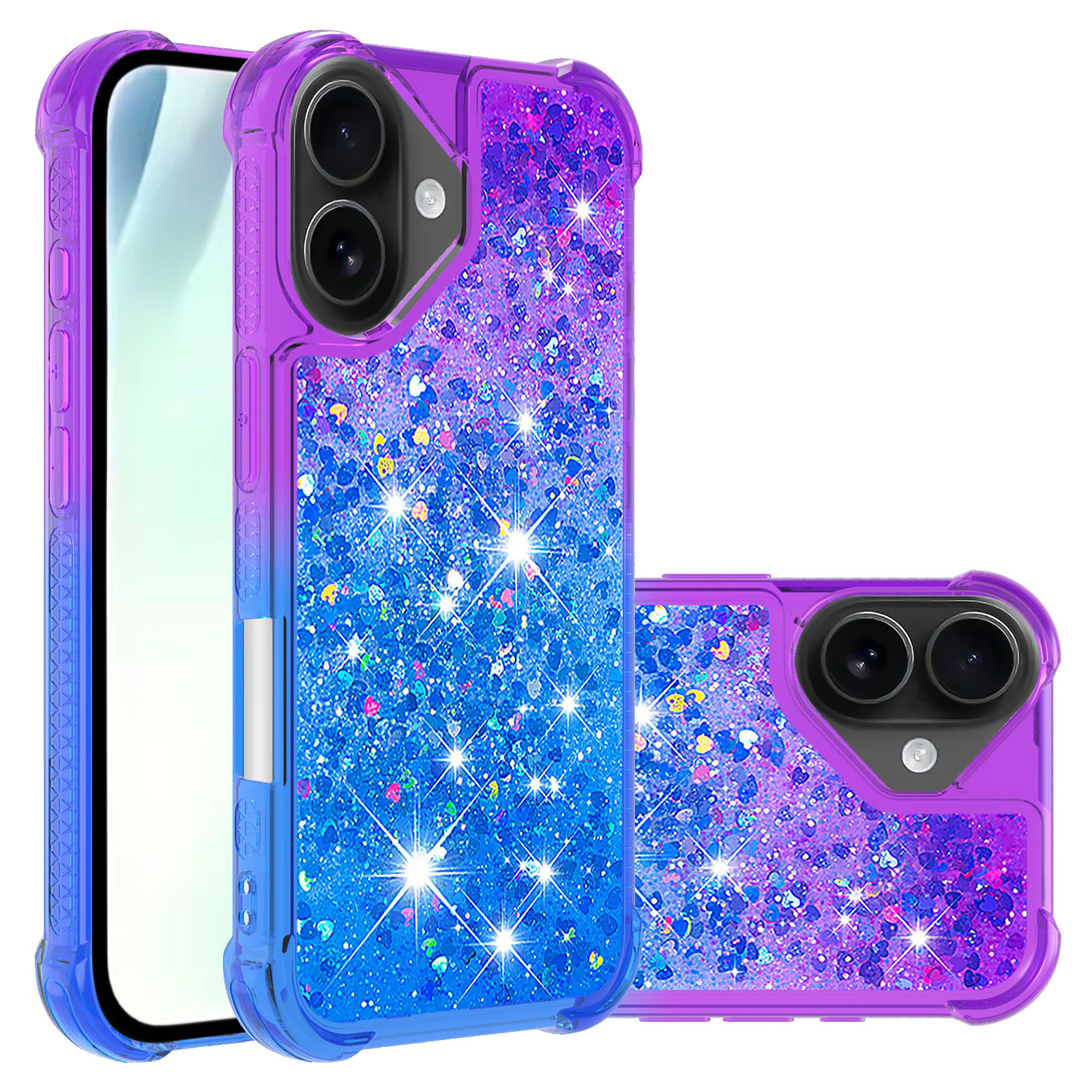 For iPhone 17 TPU Case Gradient Quicksand Phone Back Cover - Purple+Sky Blue