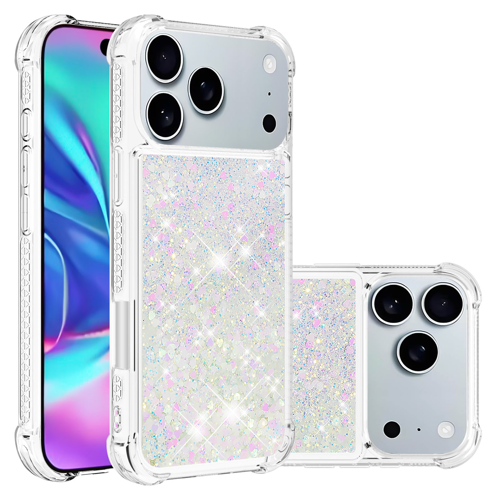 For iPhone 17 Pro TPU Case Glitter Quicksand Shockproof Phone Back Cover -  Laser / Hearts