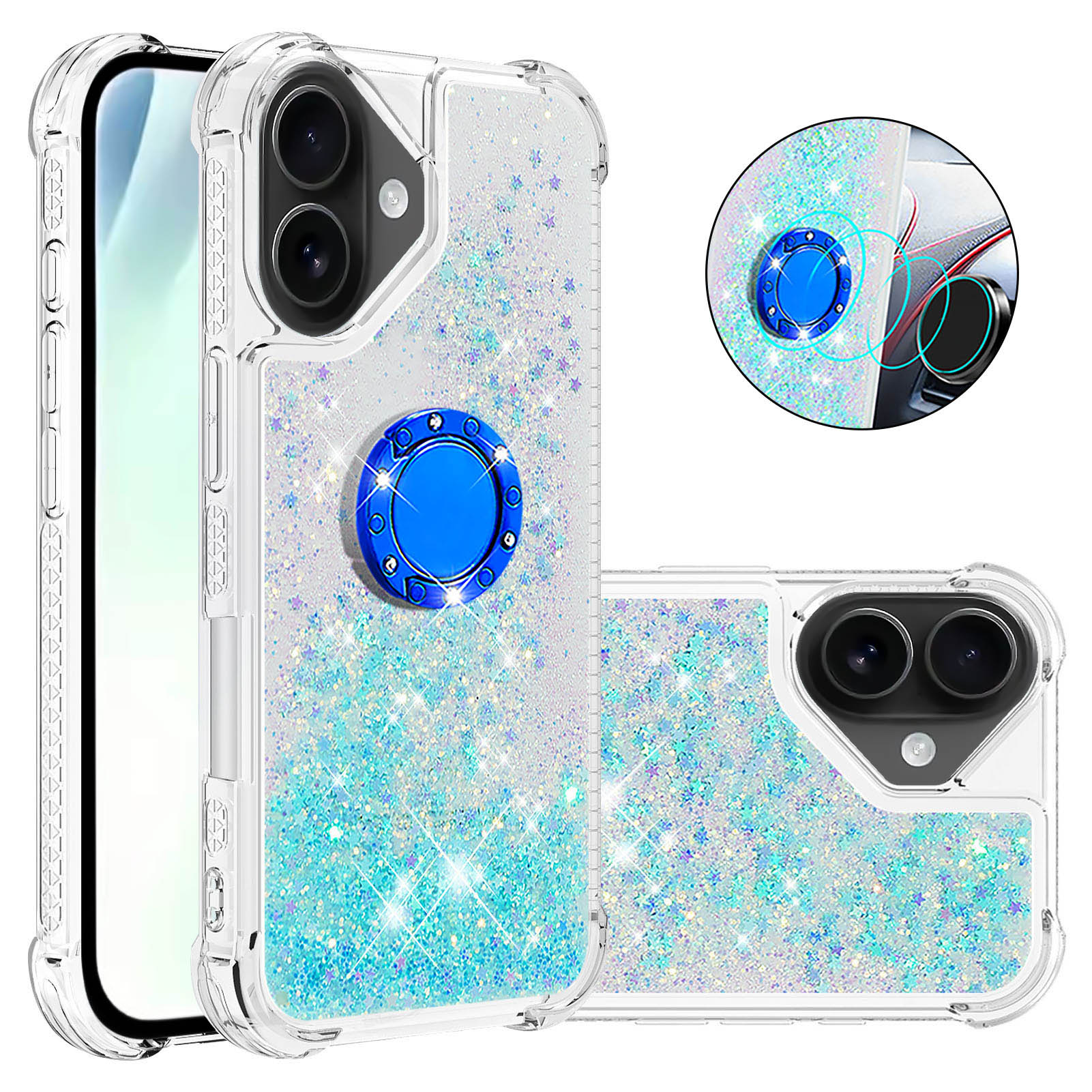 For iPhone 17 TPU Case with Kickstand Quicksand Shockproof Cover - Blue / Pentagram