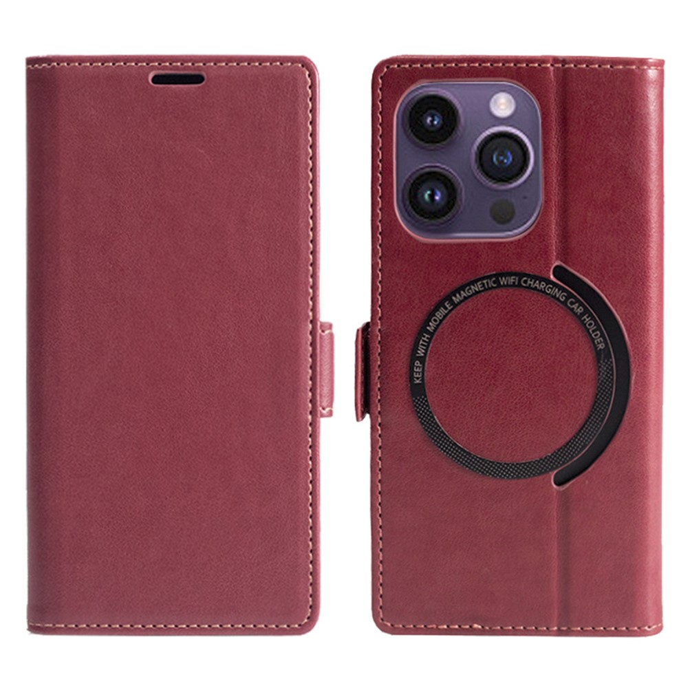 For iPhone 16 Pro Max Case Compatible with MagSafe Wallet Stand Leather Flip Phone Cover - Red