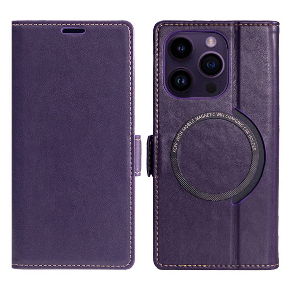 For iPhone 16 Pro Max Case Compatible with MagSafe Wallet Stand Leather Flip Phone Cover - Purple