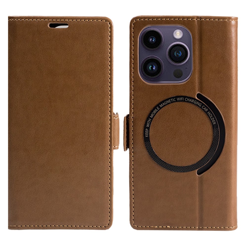 For iPhone 16 Pro Case Compatible with MagSafe Wallet Stand Leather Flip Phone Cover - Dark Brown