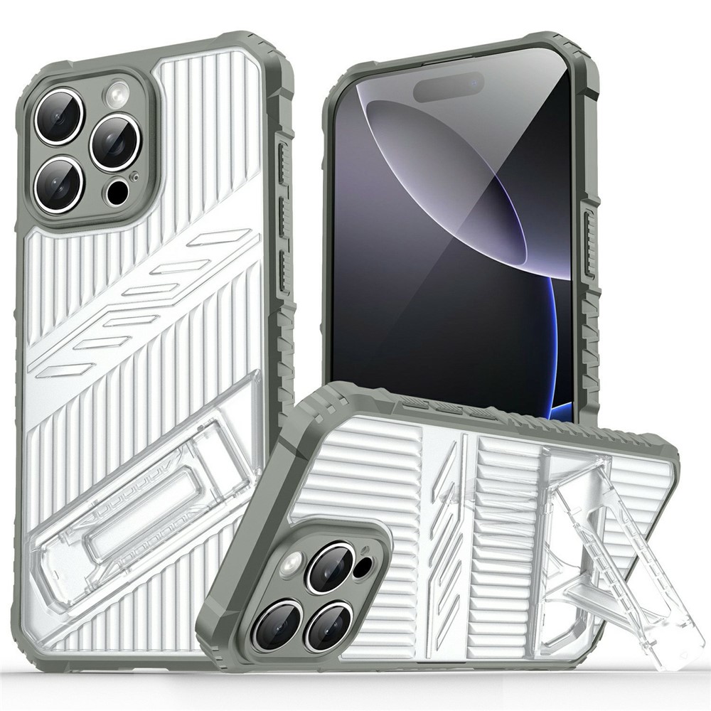 Bulk Purchasing For iPhone 15 Pro Case Kickstand PC + TPU Military Grade Anti-drop Phone Cover - Dark Grey