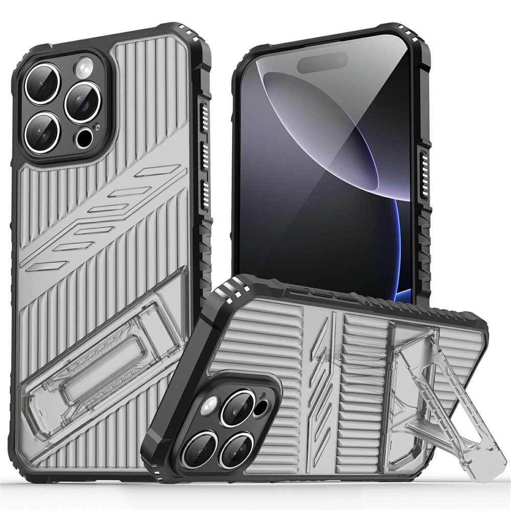 Bulk Purchasing For iPhone 13 Pro Case Kickstand PC + TPU Military Grade Anti-drop Phone Cover - Grey Black