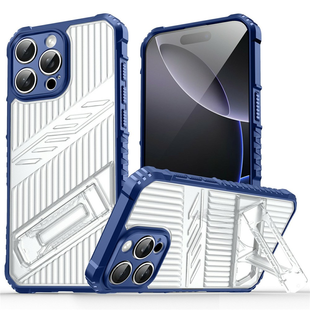 Bulk Purchasing For iPhone 13 Pro Max Case Kickstand PC + TPU Military Grade Anti-drop Phone Cover - Dark Blue