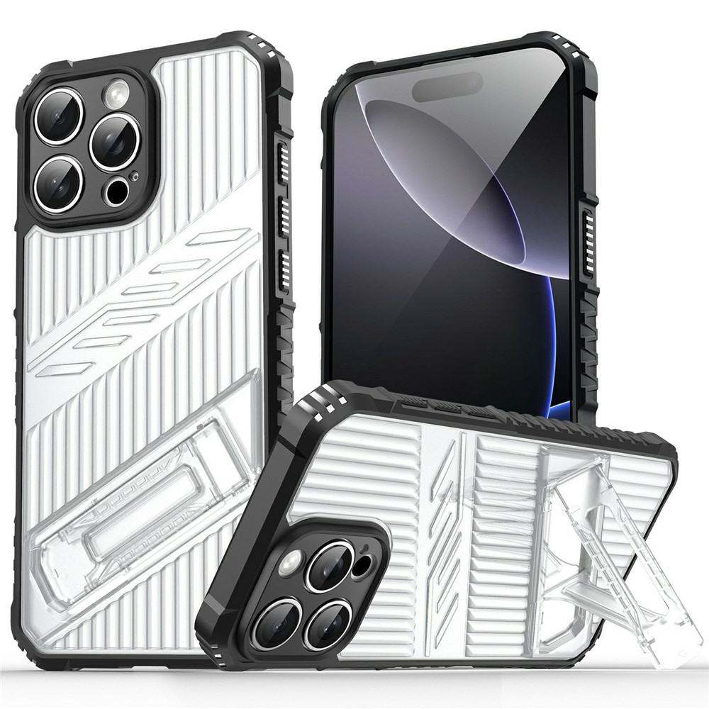Bulk Purchasing For iPhone 13 Pro Max Case Kickstand PC + TPU Military Grade Anti-drop Phone Cover - Transparent Black