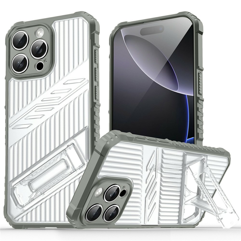 Bulk Purchasing For iPhone 12 Pro Case Kickstand PC + TPU Military Grade Anti-drop Phone Cover - Dark Grey