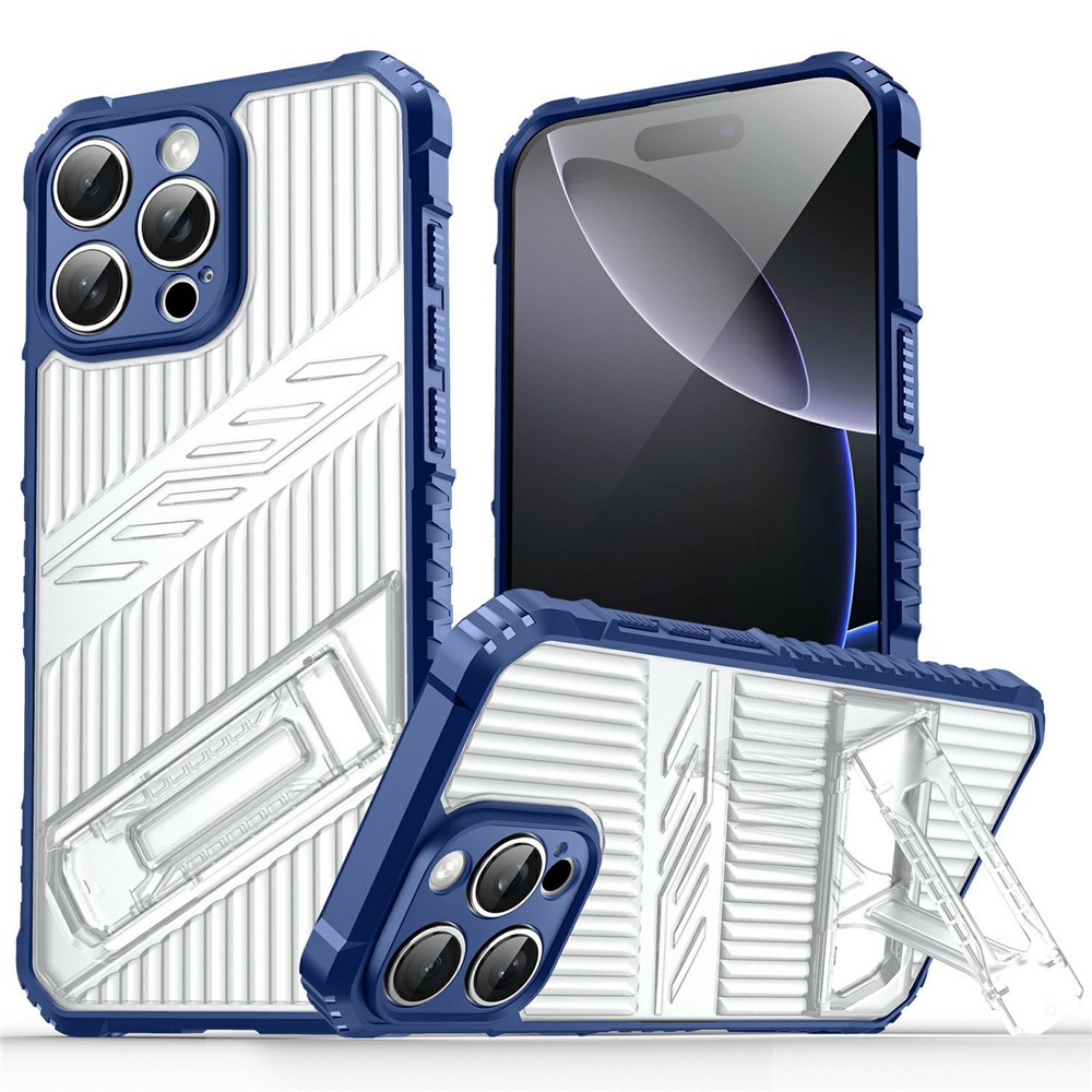 Bulk Purchasing For iPhone 12 Pro Case Kickstand PC + TPU Military Grade Anti-drop Phone Cover - Dark Blue