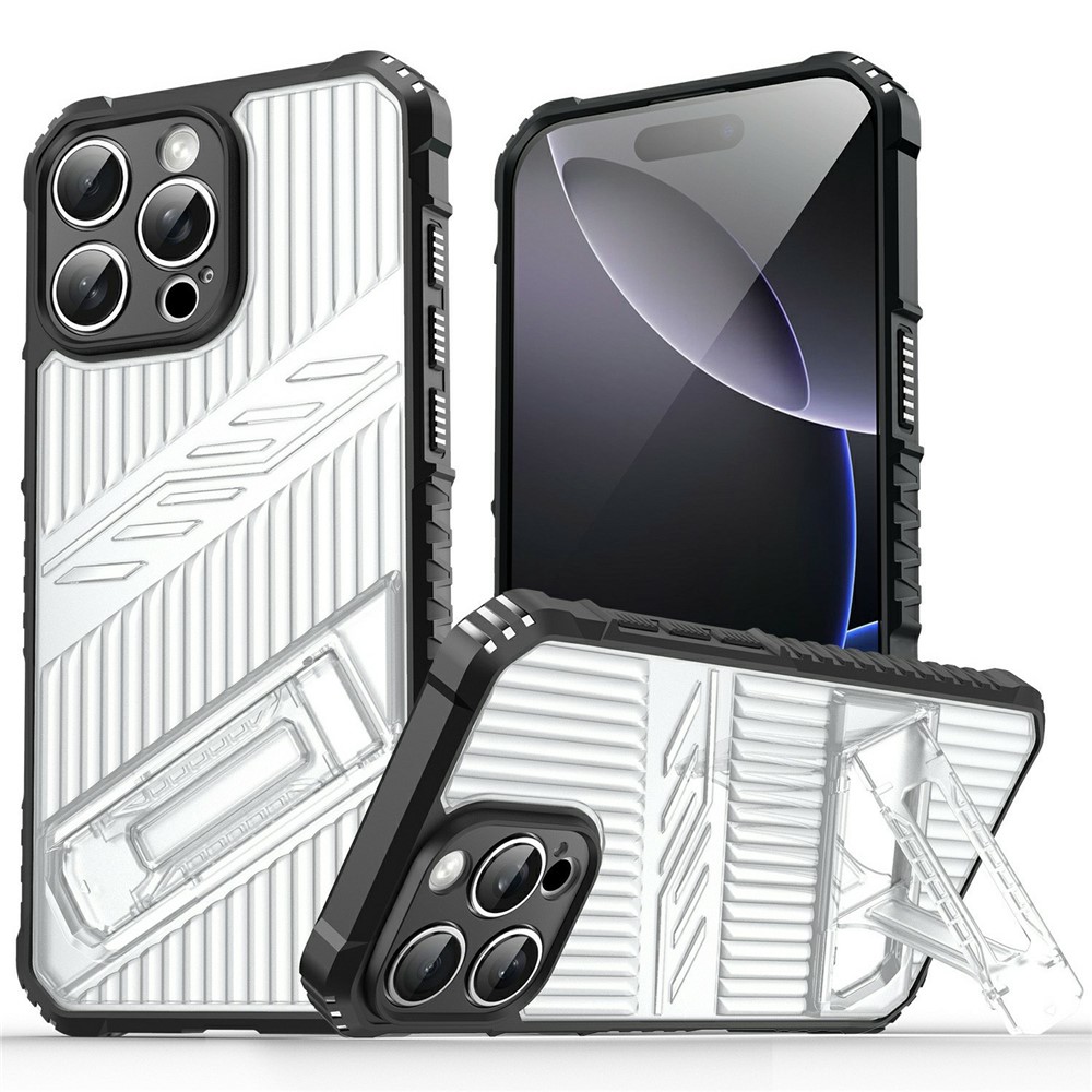Bulk Purchasing For iPhone 12 Pro Case Kickstand PC + TPU Military Grade Anti-drop Phone Cover - Transparent Black