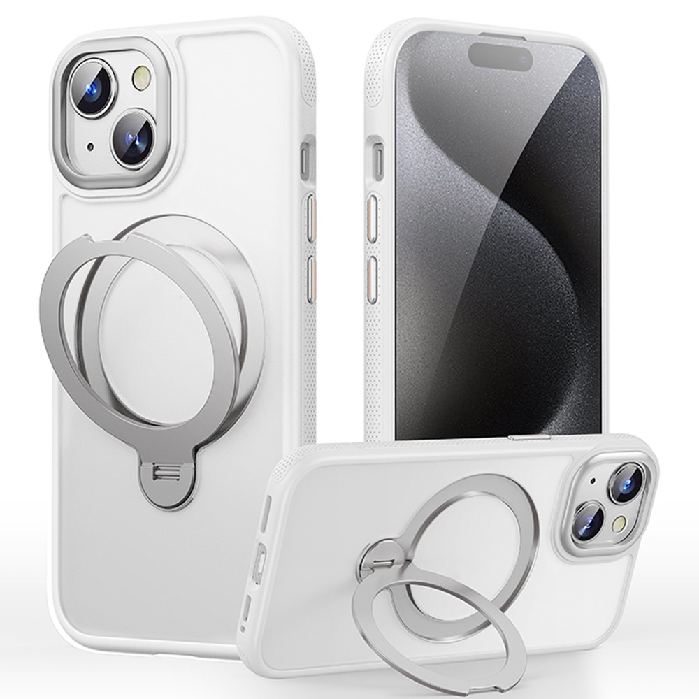 For iPhone 15 Case Compatible with MagSafe Drop Proof TPU PC Kickstand Phone Cover - White