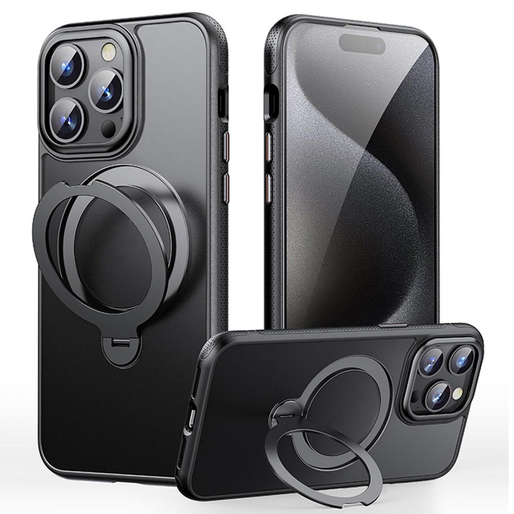 For iPhone 15 Pro Case Compatible with MagSafe Drop Proof TPU PC Kickstand Phone Cover - Black