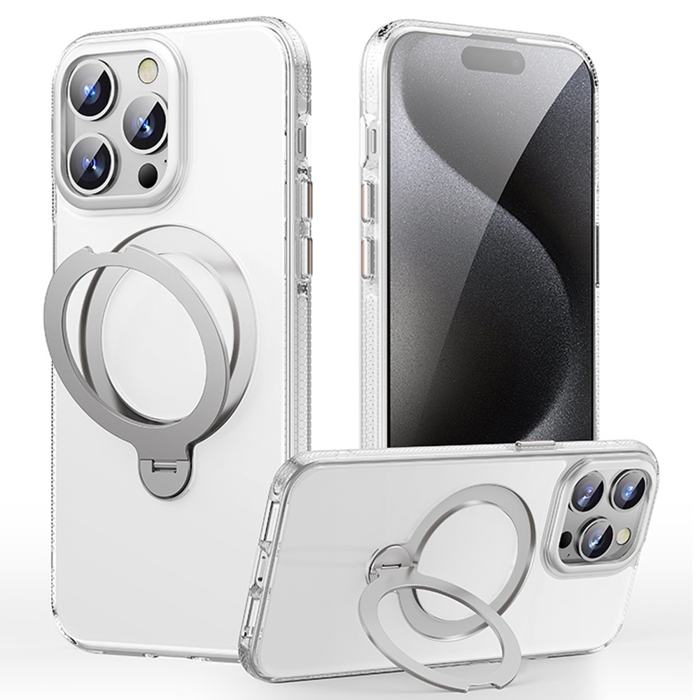 For iPhone 15 Pro Max Case Compatible with MagSafe Drop Proof TPU PC Kickstand Phone Cover - Transparent