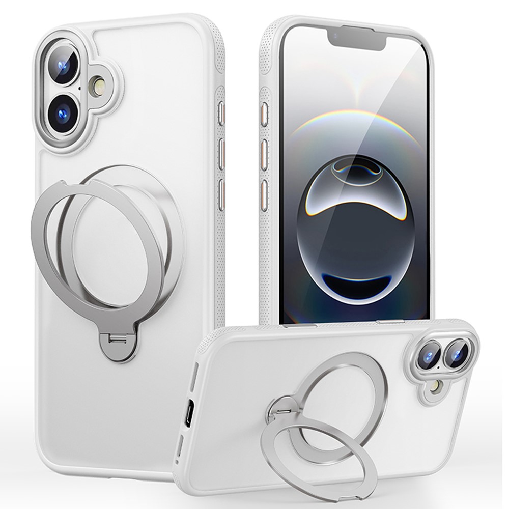 For iPhone 16 Plus Case Compatible with MagSafe Drop Proof TPU PC Kickstand Phone Cover - White