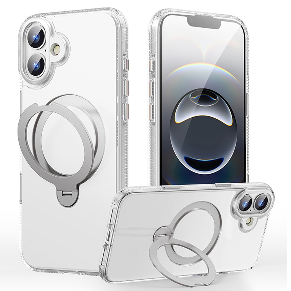 For iPhone 16 Plus Case Compatible with MagSafe Drop Proof TPU PC Kickstand Phone Cover - Transparent