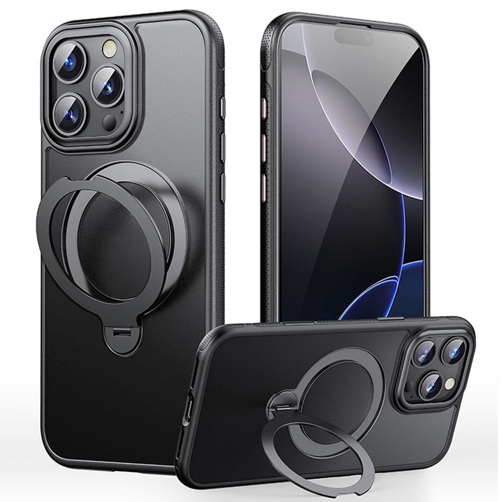 For iPhone 16 Pro Case Compatible with MagSafe Drop Proof TPU PC Kickstand Phone Cover - Black