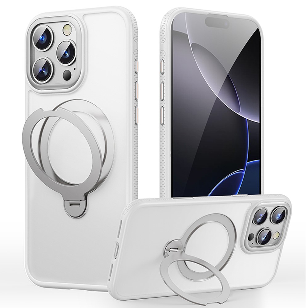 For iPhone 16 Pro Case Compatible with MagSafe Drop Proof TPU PC Kickstand Phone Cover - White