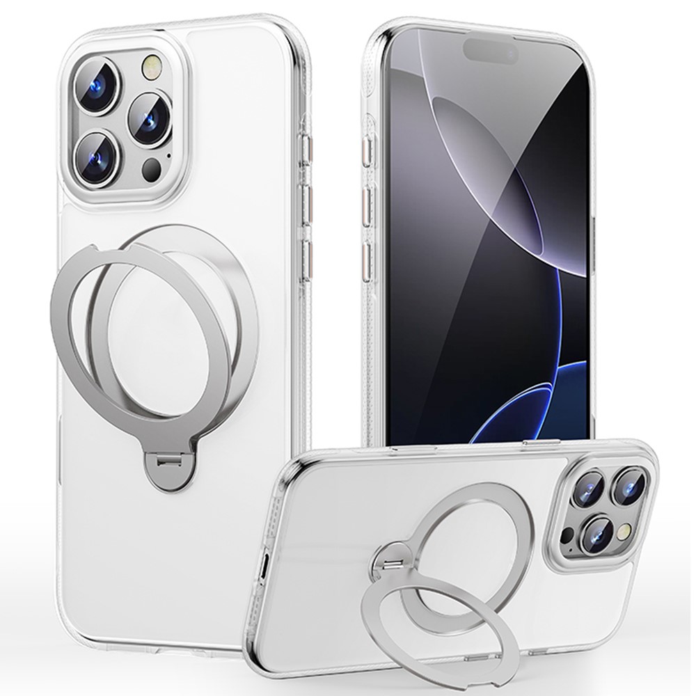 For iPhone 16 Pro Max Case Compatible with MagSafe Drop Proof TPU PC Kickstand Phone Cover - Transparent