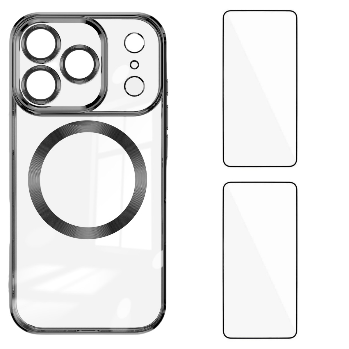 For iPhone 17 Pro Magnetic Case WANLONFENG WX Series TPU Phone Cover with 2Pcs Screen Film / Lens Film - Black