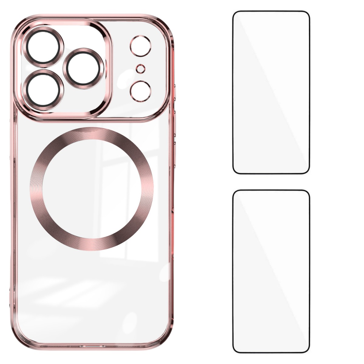 For iPhone 17 Pro Magnetic Case WANLONFENG WX Series TPU Phone Cover with 2Pcs Screen Film / Lens Film - Pink