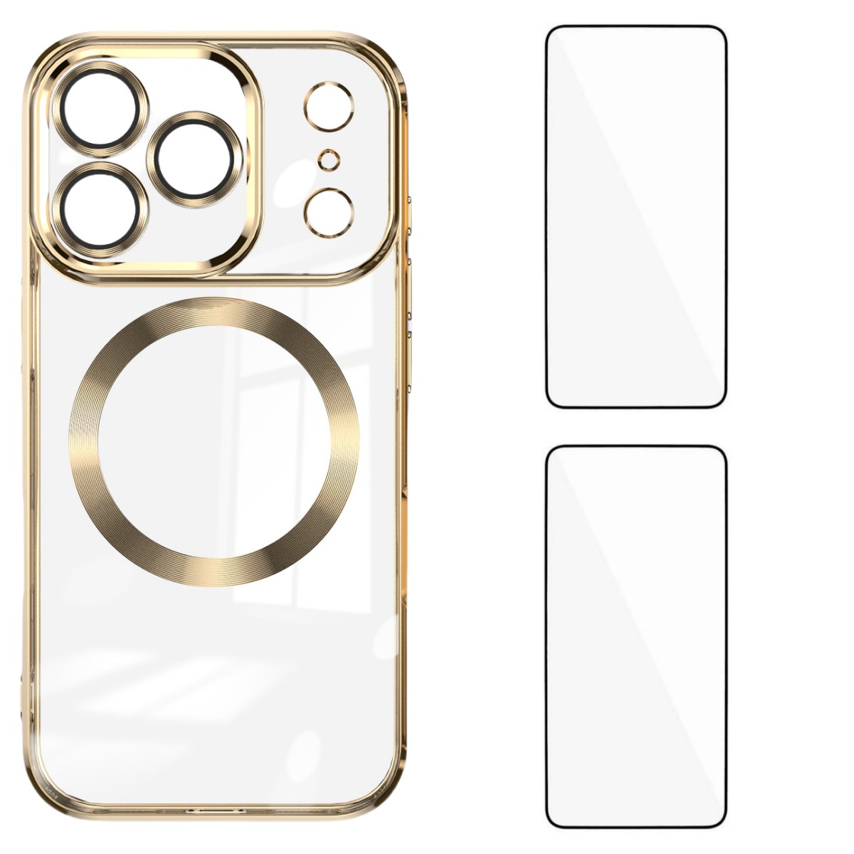 For iPhone 17 Pro Magnetic Case WANLONFENG WX Series TPU Phone Cover with 2Pcs Screen Film / Lens Film - Gold