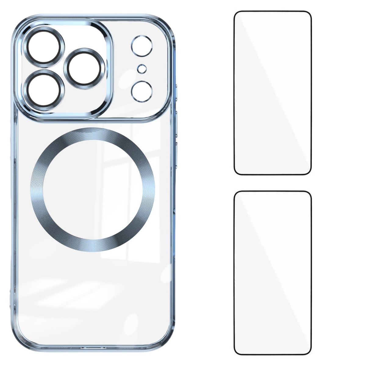 For iPhone 17 Pro Magnetic Case WANLONFENG WX Series TPU Phone Cover with 2Pcs Screen Film / Lens Film - Blue