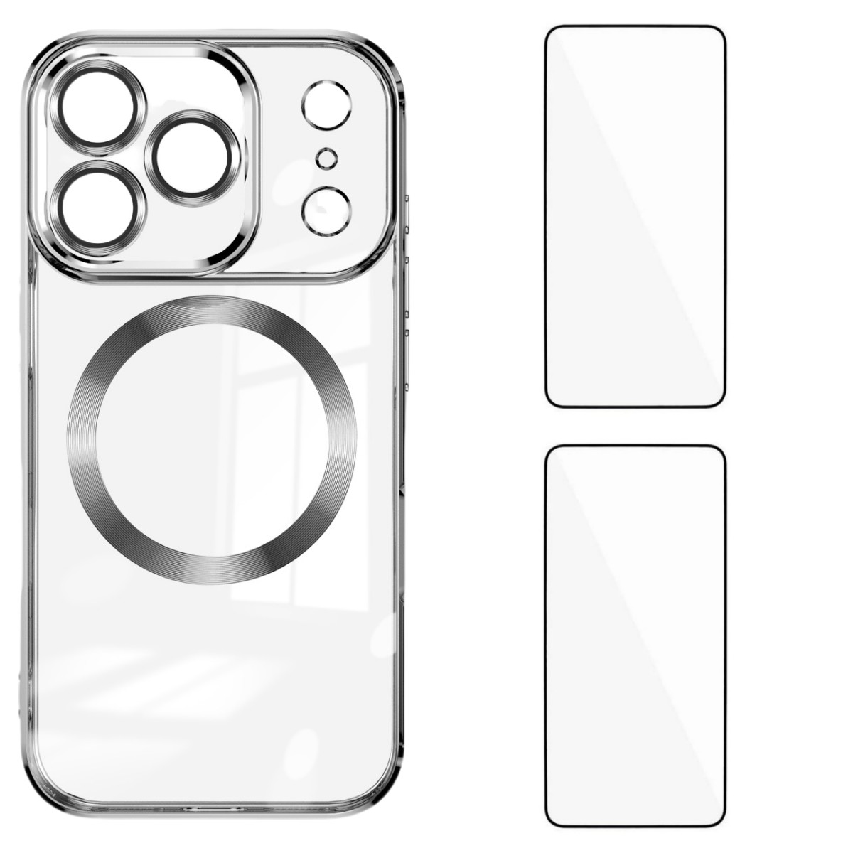 For iPhone 17 Pro Magnetic Case WANLONFENG WX Series TPU Phone Cover with 2Pcs Screen Film / Lens Film - Silver