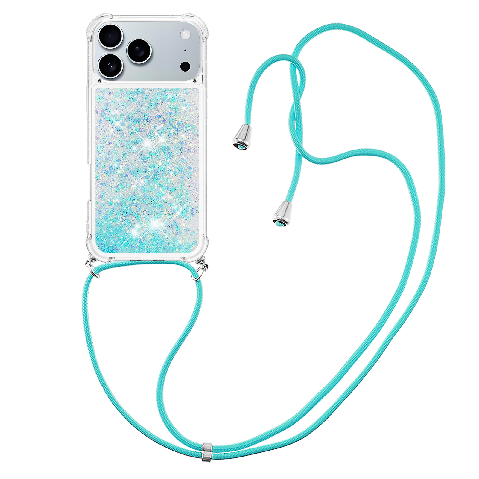For iPhone 17 Pro TPU Case Quicksand Phone Cover with Lanyard - Blue / Pentagram