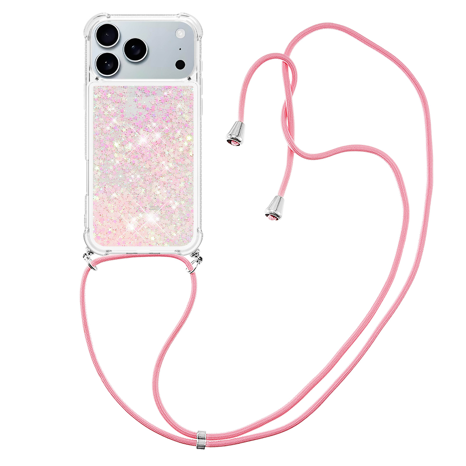 For iPhone 17 Pro TPU Case Quicksand Phone Cover with Lanyard - Pink / Pentagrams