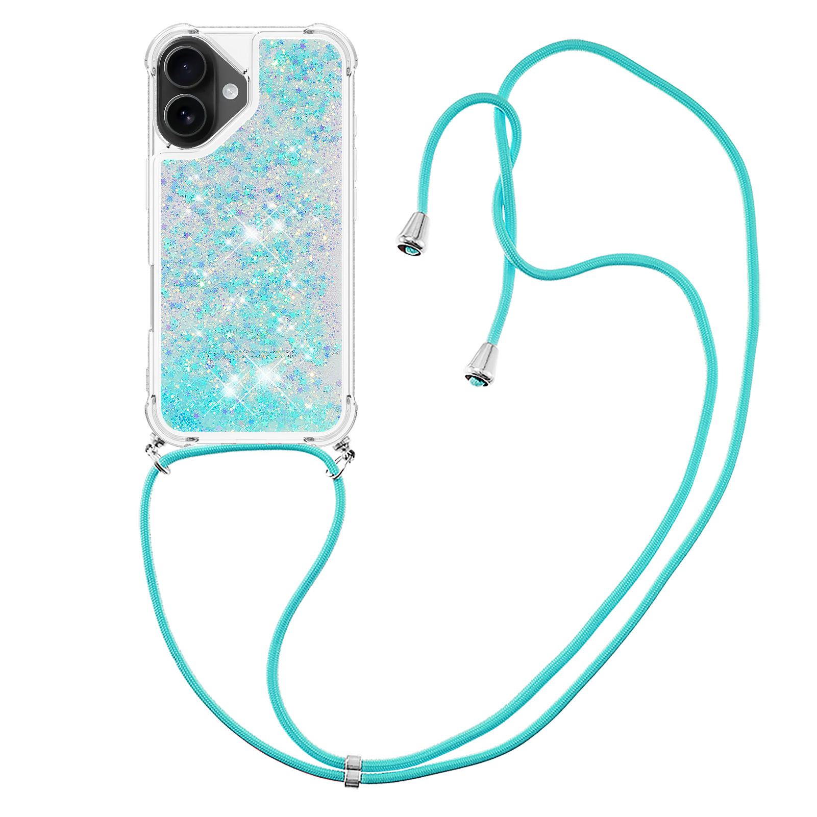 For iPhone 17 TPU Case Quicksand Phone Cover with Lanyard - Blue / Pentagram