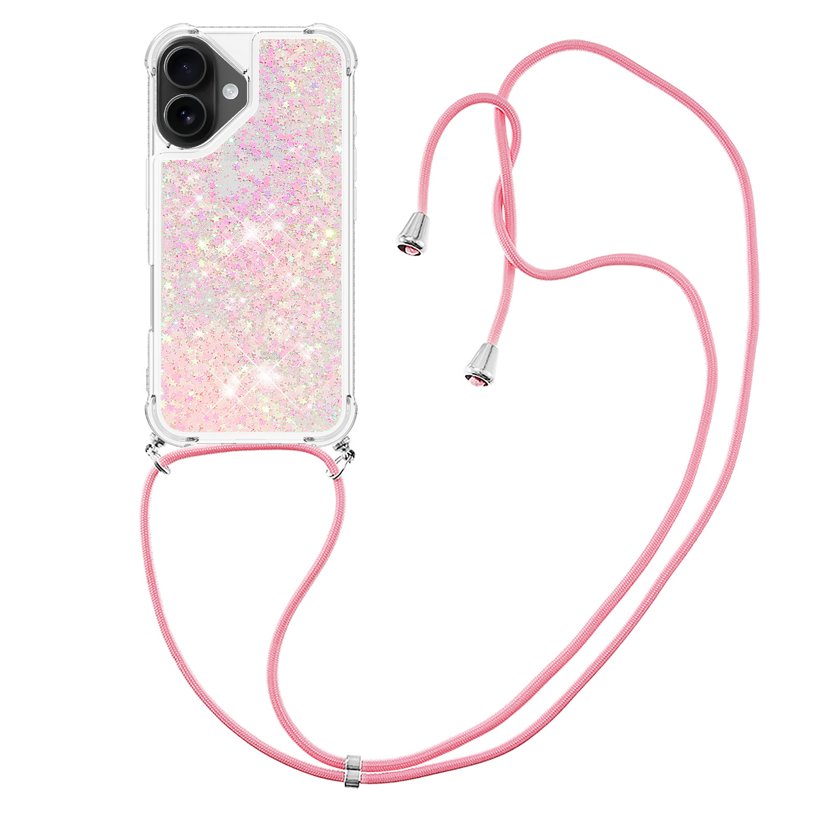 For iPhone 17 TPU Case Quicksand Phone Cover with Lanyard - Pink / Pentagrams