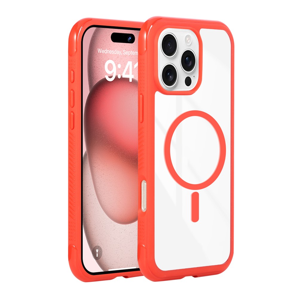 For iPhone 16 Pro Case Compatible with MagSafe TPU + PC Transparent Protective Phone Cover - Red