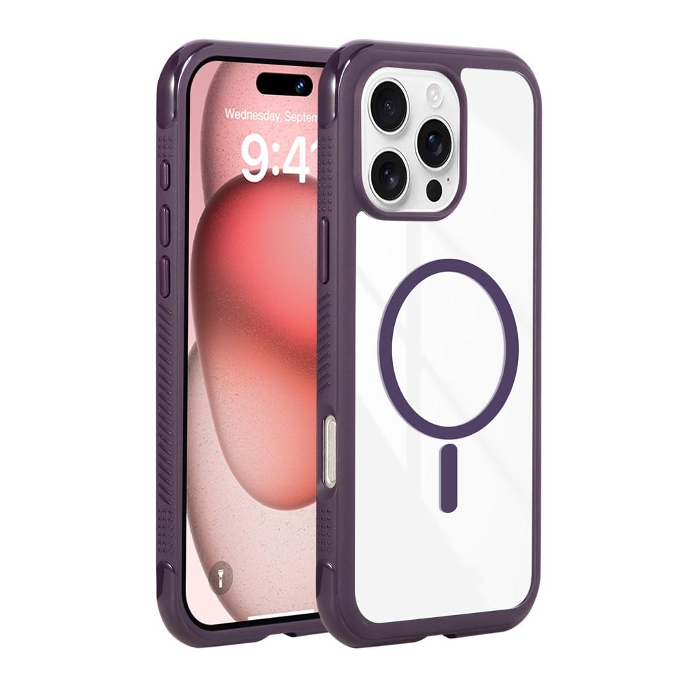 For iPhone 16 Pro Case Compatible with MagSafe TPU + PC Transparent Protective Phone Cover - Dark Purple