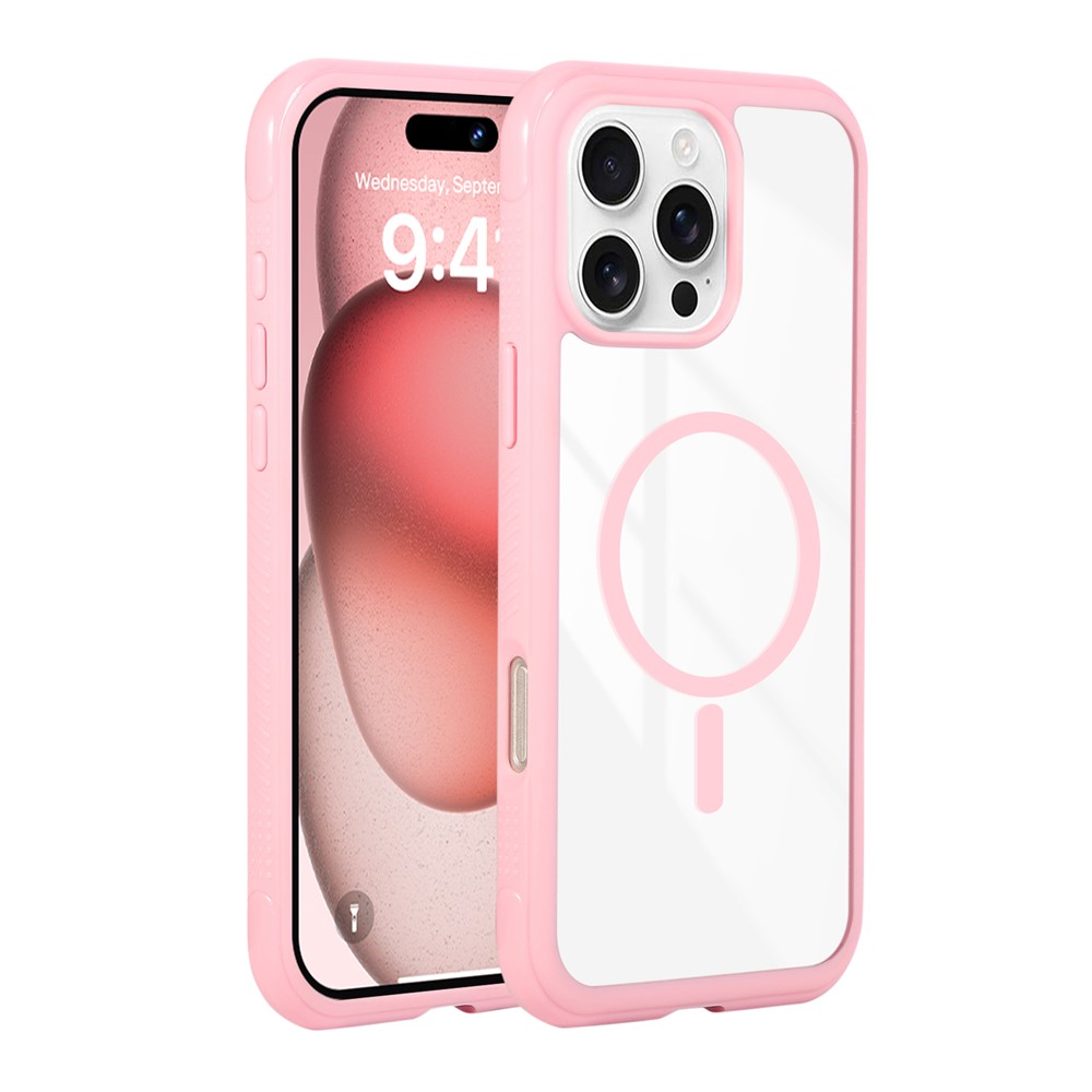 For iPhone 16 Pro Max Case Compatible with MagSafe TPU + PC Transparent Protective Phone Cover - Pink