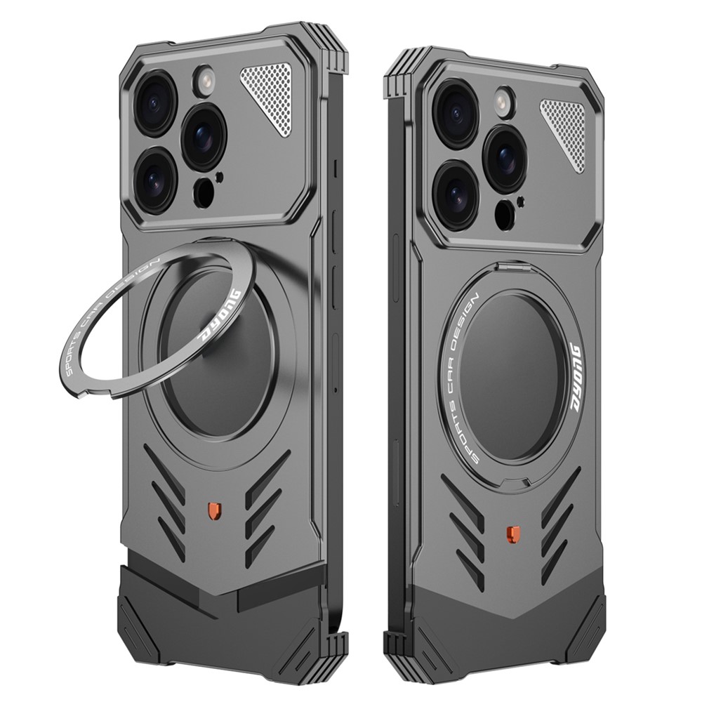 DYONG For iPhone 16 Pro Max Metal Case Frameless Hollow Heat Dissipation Phone Cover with Kickstand - Tarnish