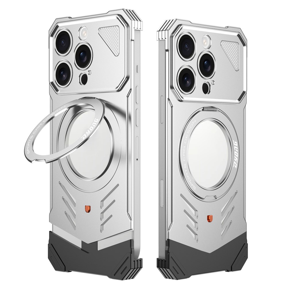 DYONG For iPhone 16 Pro Metal Case Frameless Hollow Heat Dissipation Phone Cover with Kickstand - Silver