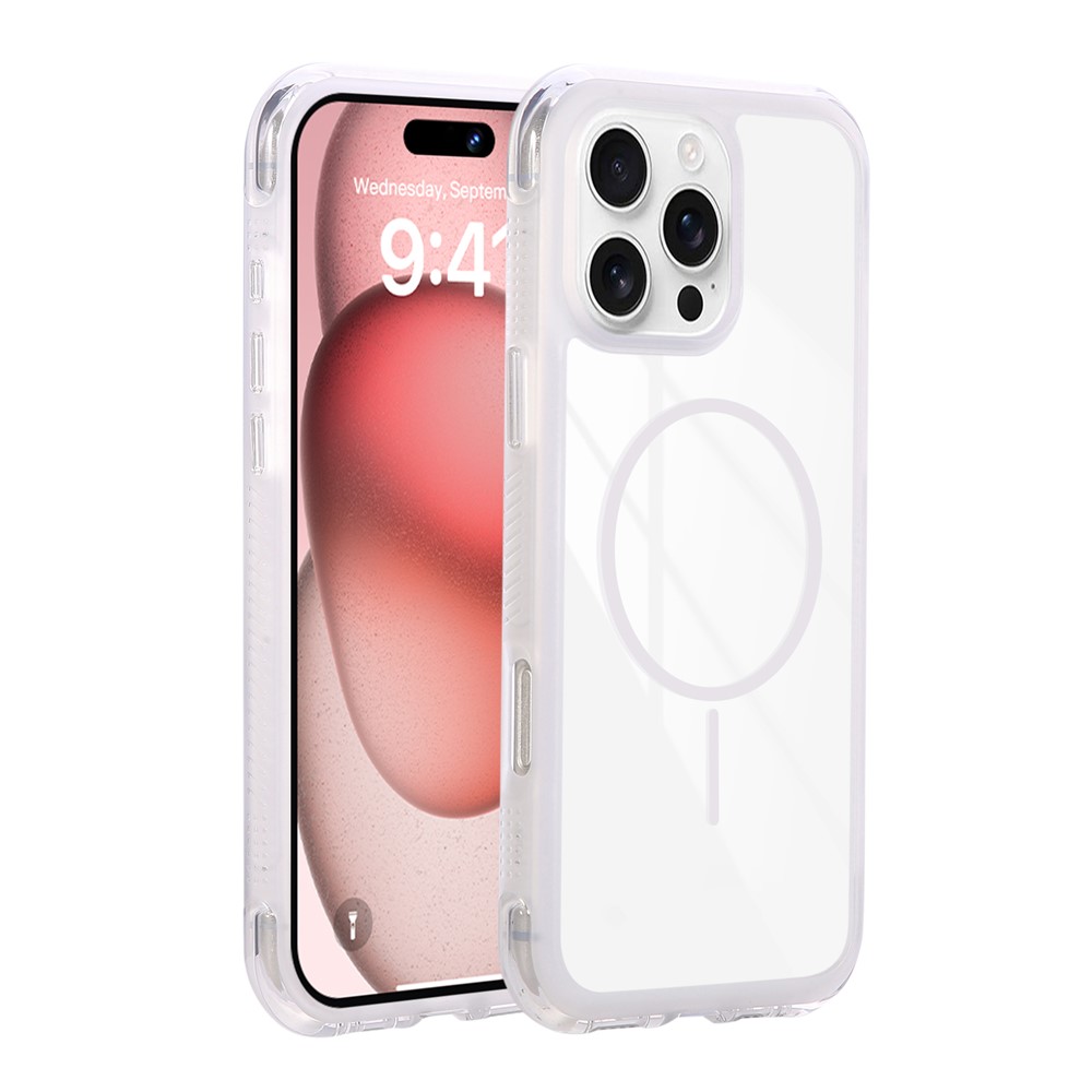 For iPhone 16 Pro Magnetic Case TPU + PC Crystal Clear Phone Cover - White