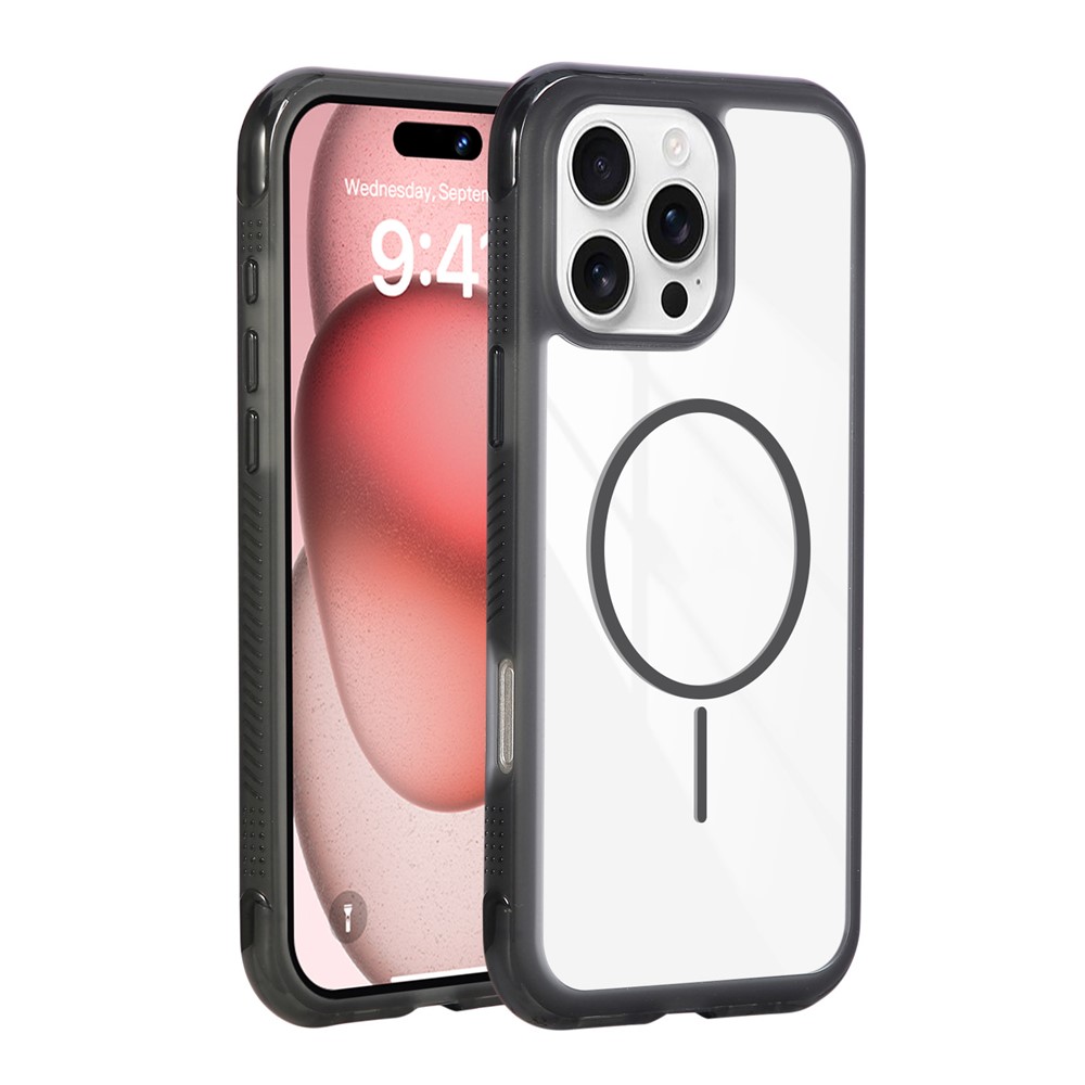 For iPhone 16 Pro Magnetic Case TPU + PC Crystal Clear Phone Cover - Black