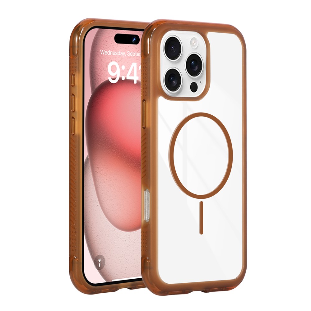 For iPhone 16 Pro Max Magnetic Case TPU + PC Crystal Clear Phone Cover - Brown