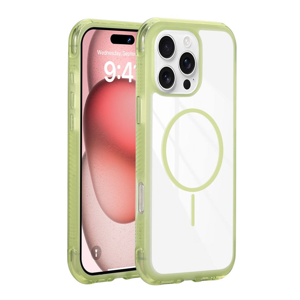 For iPhone 16 Pro Max Magnetic Case TPU + PC Crystal Clear Phone Cover - Green