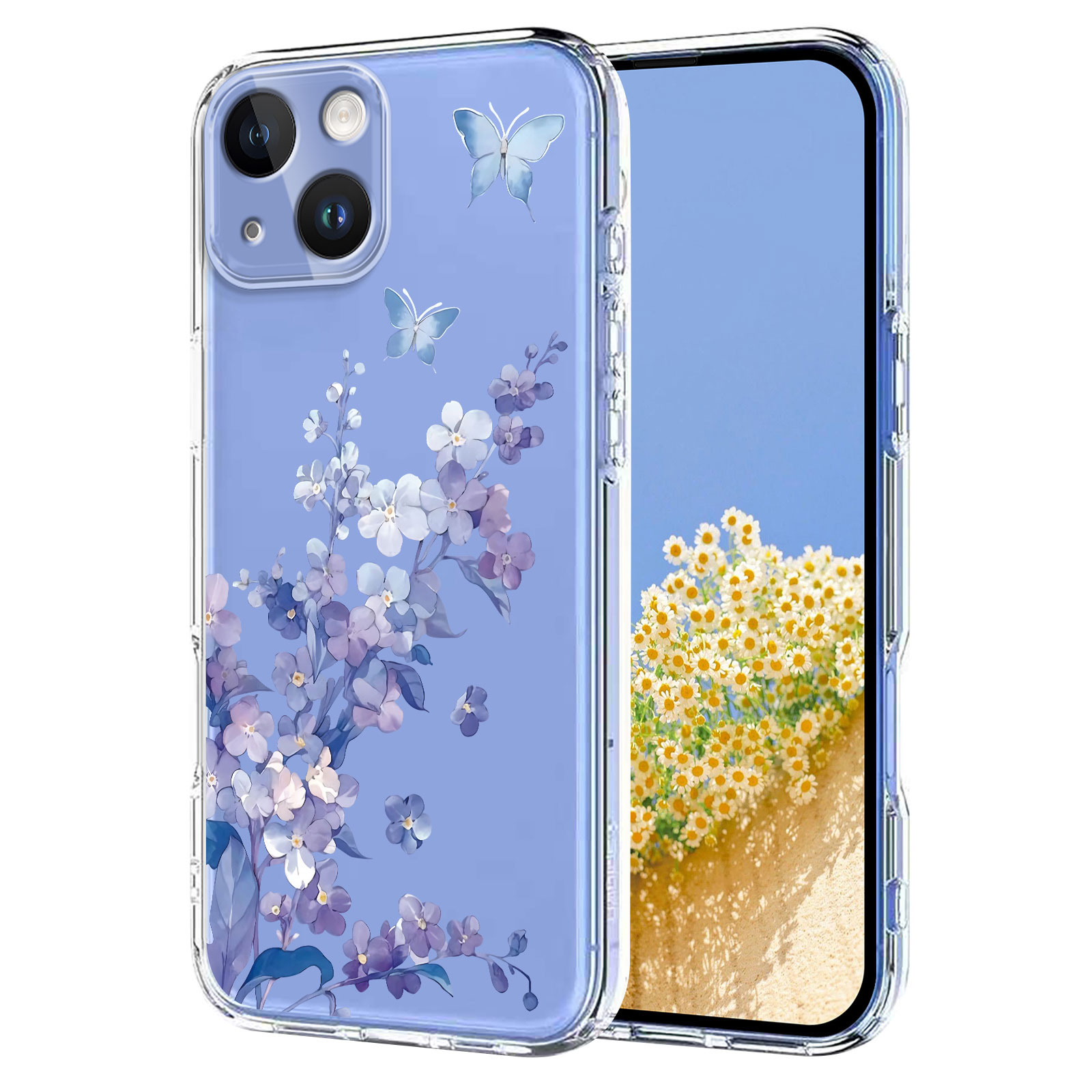 For iPhone 15 Case Butterfly Floral Pattern Printing TPU Phone Back Cover - Violets