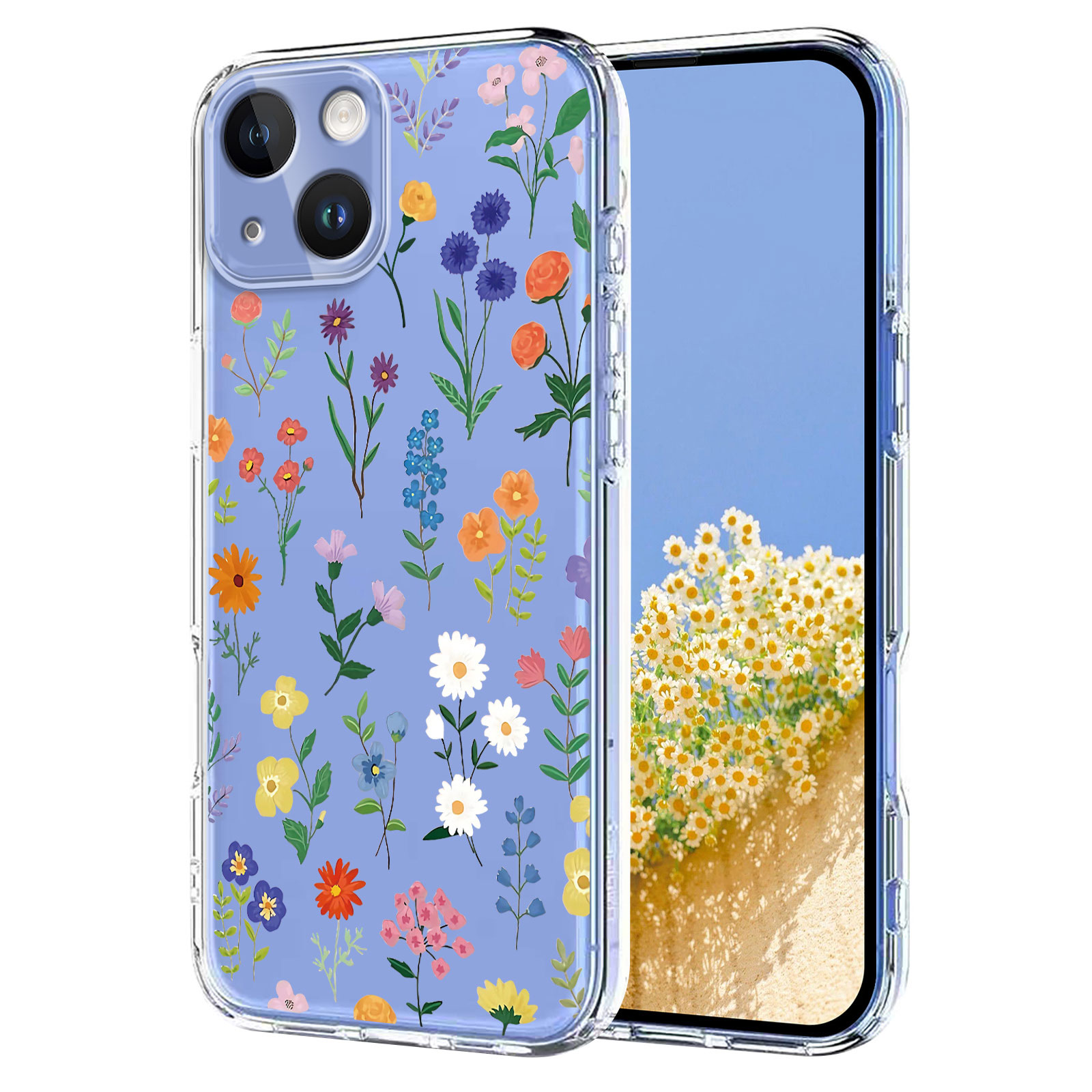 For iPhone 15 Case Butterfly Floral Pattern Printing TPU Phone Back Cover - Daisies