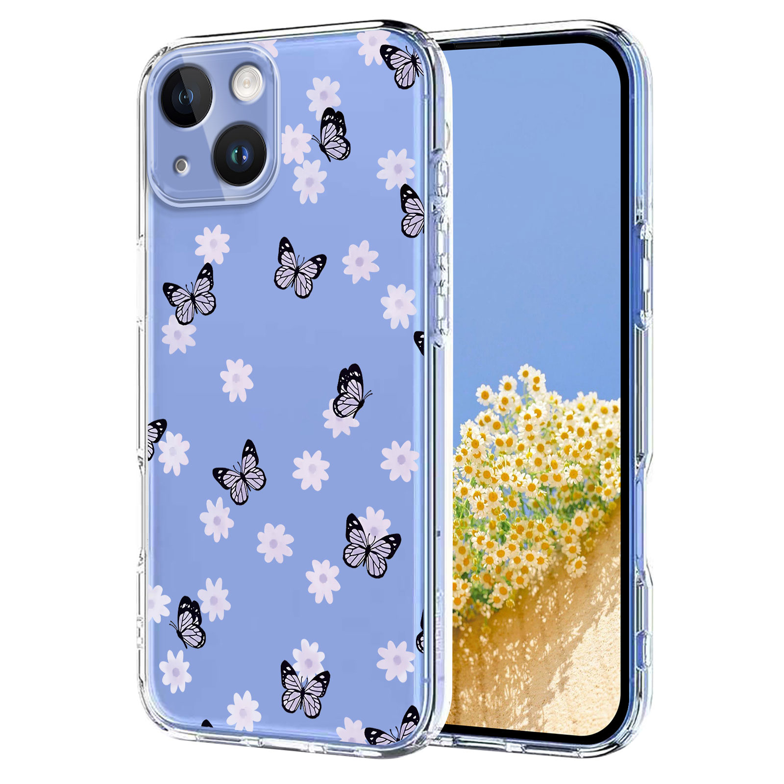For iPhone 15 Case Butterfly Floral Pattern Printing TPU Phone Back Cover - Butterflies