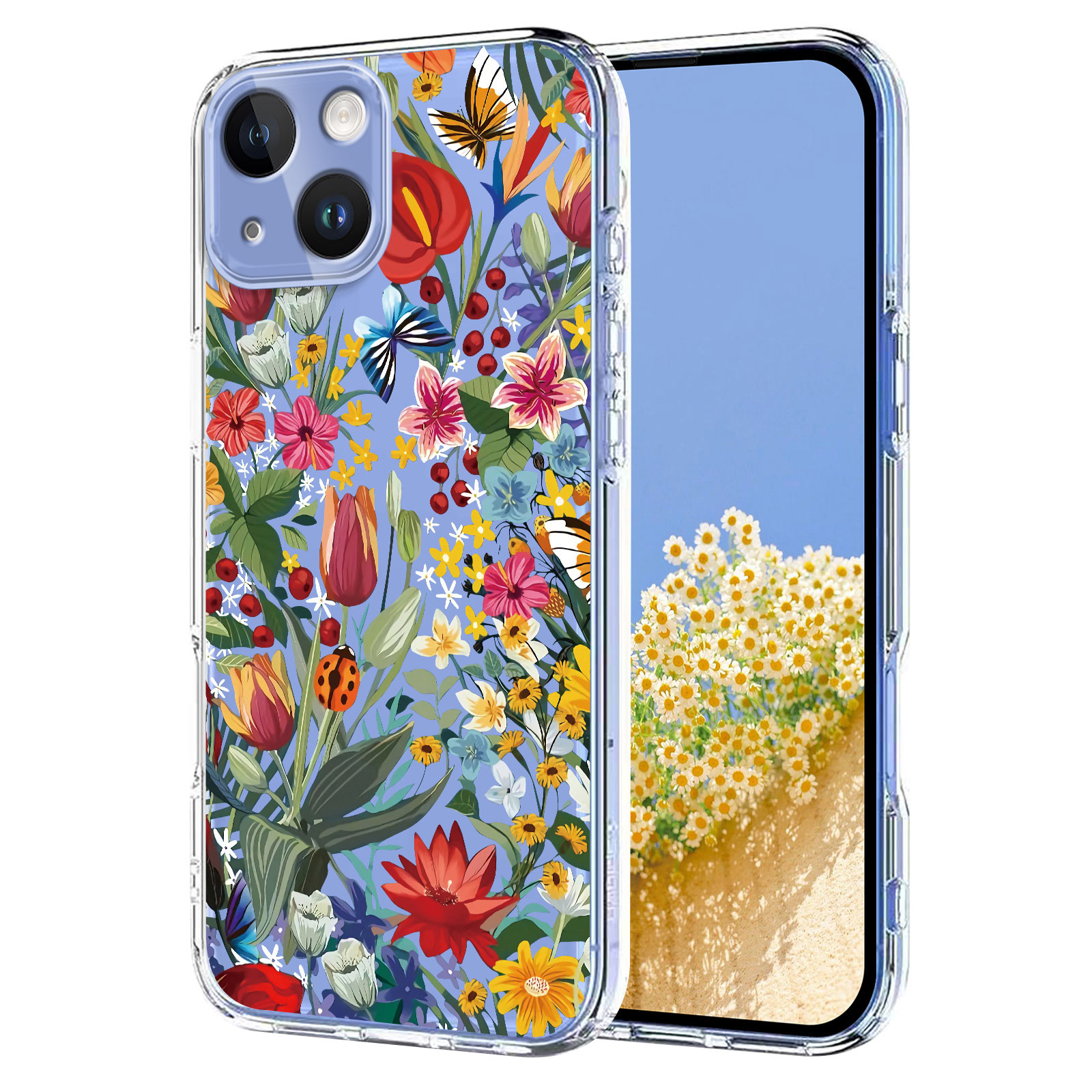 For iPhone 15 Case Butterfly Floral Pattern Printing TPU Phone Back Cover - Lilies